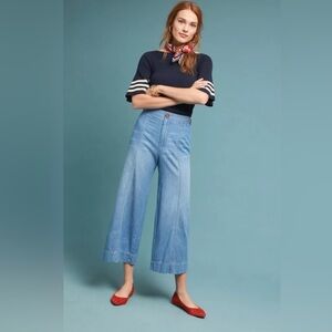 Pilcro Ultra High Rise Cropped Light Blue Wide-Leg Jeans